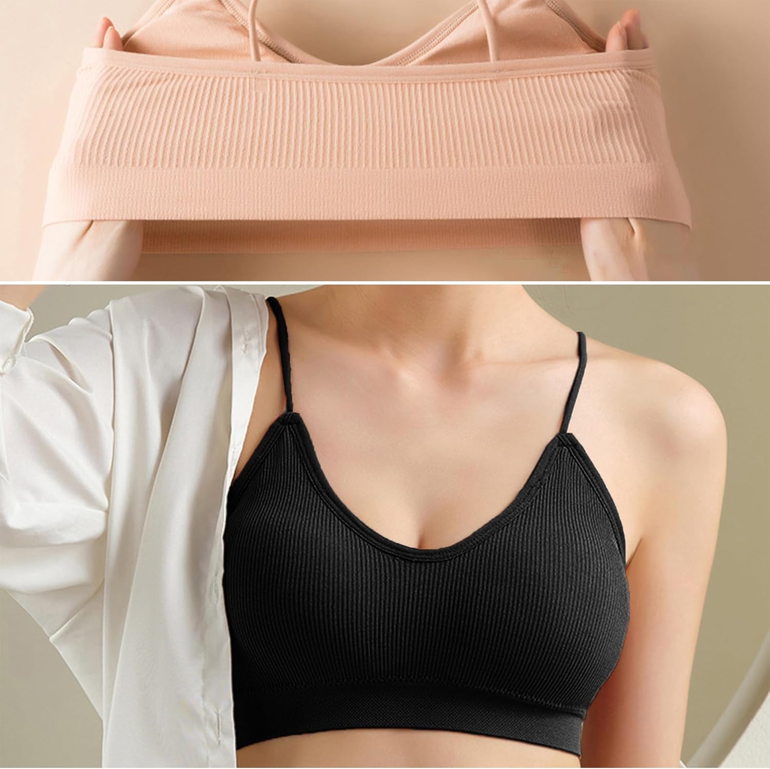 5 Pieces Cami Bras - Women's V-Neck Padded Seamless Straps Bralette Everyday Basic Sleeping Bra for Women Girls - Image 2