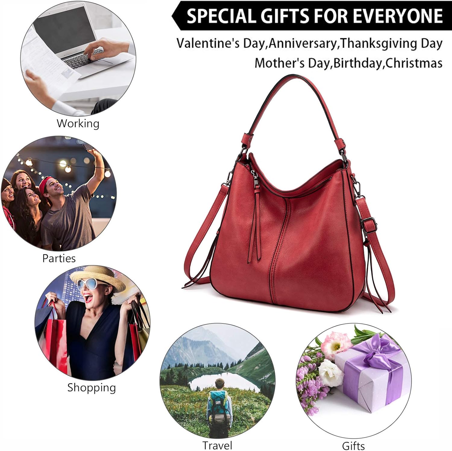 Realer Hobo Crossbody Bags for Women Designer Faux Leather Hobo Handbags Retro Large Size Shoulder Bag Bucket Purse - Image 9