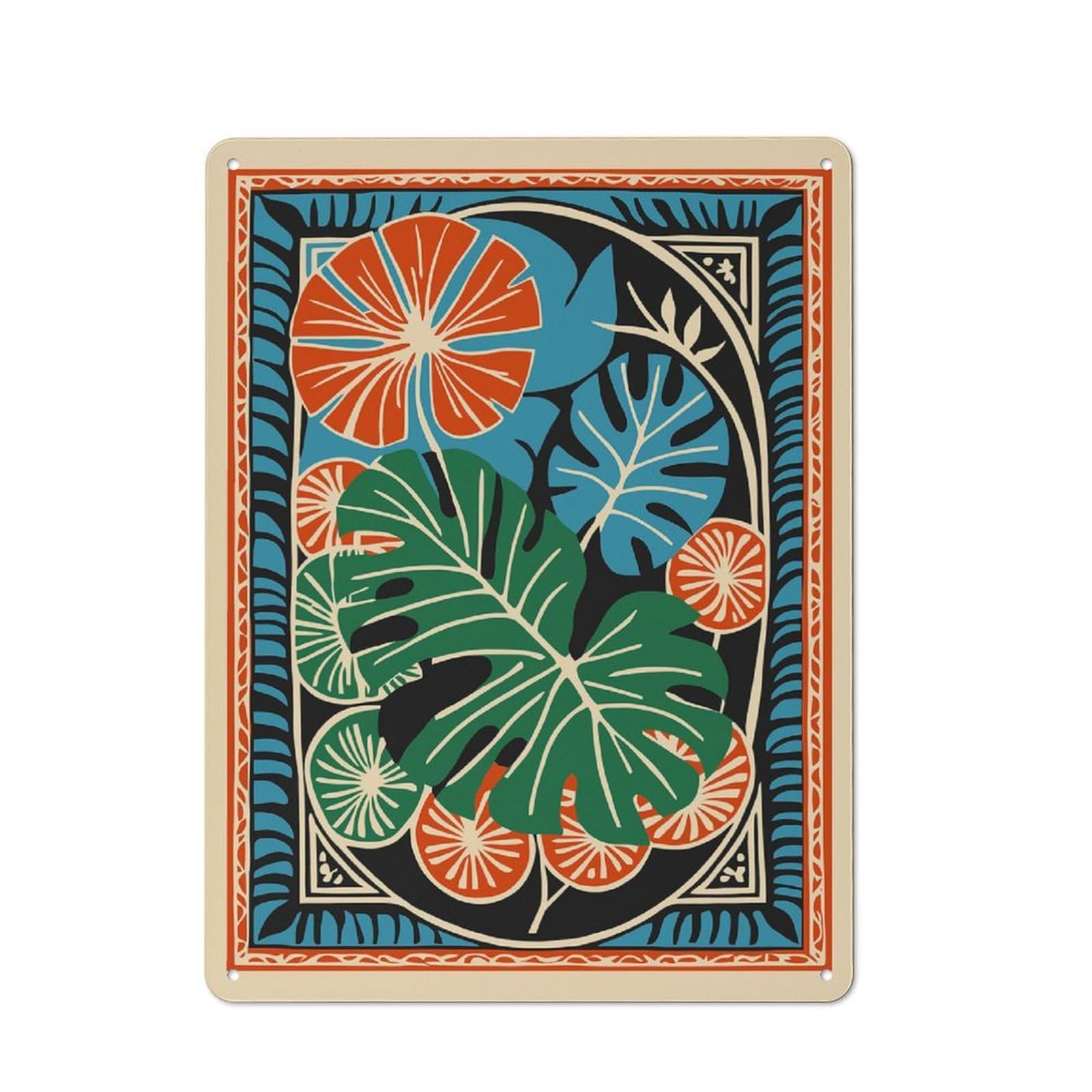 Junmoney Style-8 Metal Sign 40X30cm With Tropical Leaves And Flowers Art Print For Hallway Wall, Retro Decor, Gift For Hallway Decor Lovers During The Christmas Season