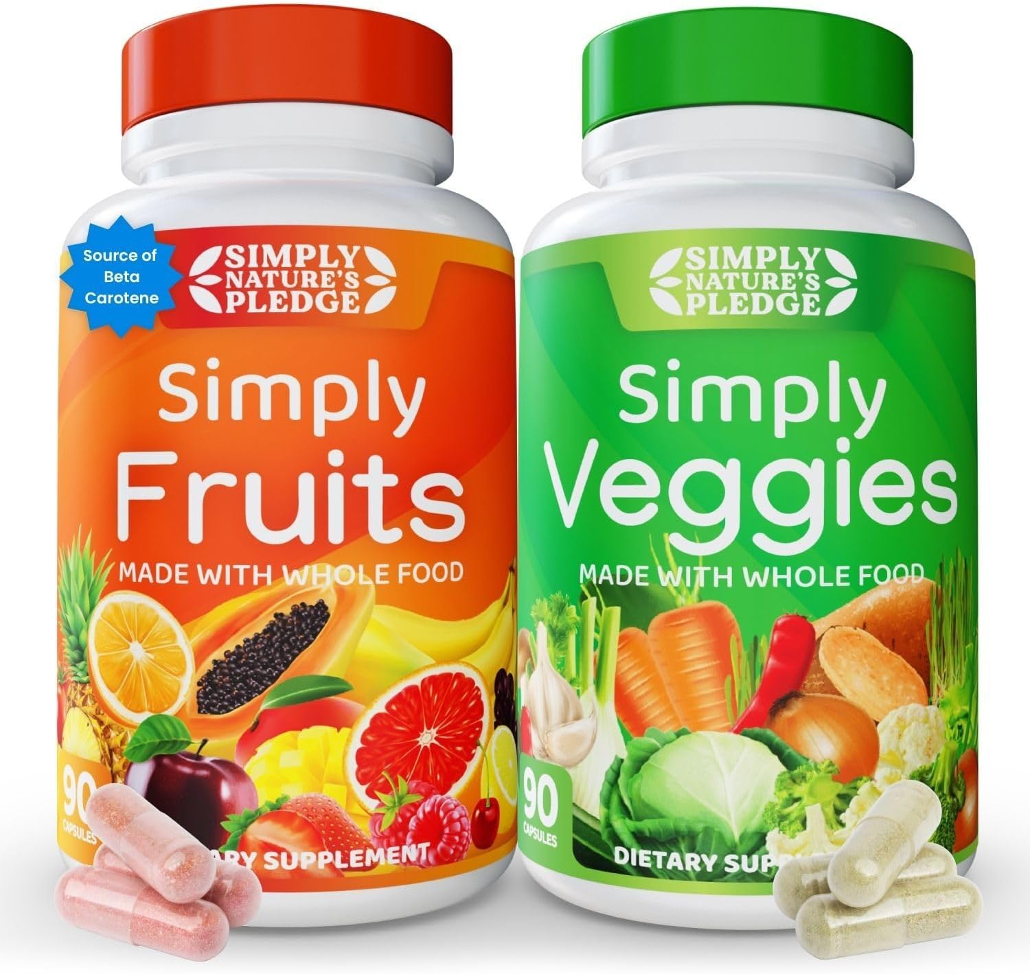 Simply Nature's Pledge - Packed with Over 40 Different Fruits & Vegetables - Made with Whole Food Superfoods - with High Beta Carotene – 100% Soy Free - 90 Count (Pack of 2)