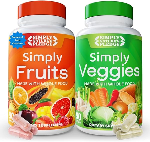 Simply Nature's Pledge - Packed with Over 40 Different Fruits & Vegetables - Made with Whole Food Superfoods - with High Beta Carotene – 100% Soy Free - 90 Count (Pack of 2)