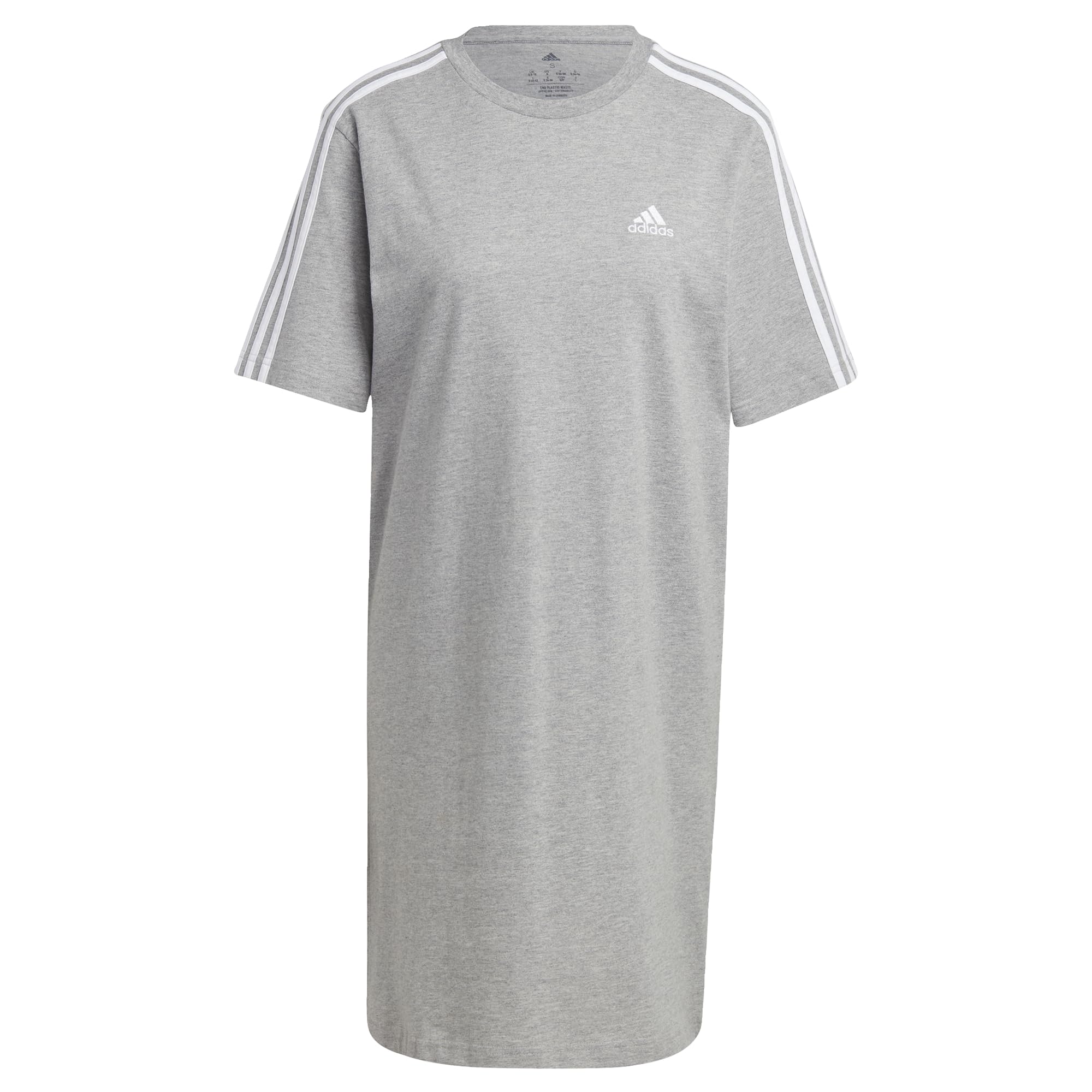 adidas Women's Essentials 3-Stripes Single Jersey Boyfriend Tee Dress, Medium Grey Heather/White, XS