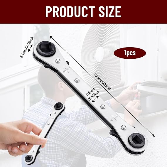 HVAC Tools Ratchet Spanner, 4 Sizes 3/16 1/4 5/16 3/8 Square Service Ratchet Wrench for Air Conditioning, Double Ended Reversible Wratchet Spanner for Refrigeration Repair