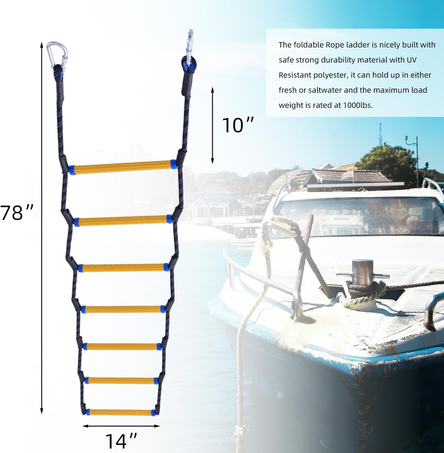 Boat Rope Ladder - 7 Step Heavy Duty & Safe Ladder, Compact Portable Design, Easy to Use for Swimming, Diving, Boat Rescue | Ideal for Swimmers, Fishermen, Family Water Activities