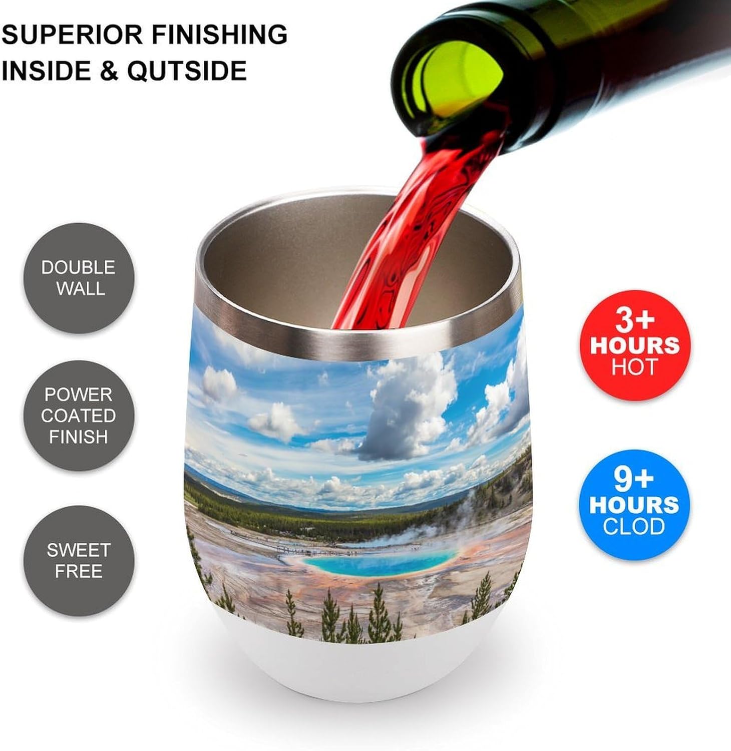 Volcano Wyoming Yellowstone1 National Park Insulated Drinking Cup Stainless Steel Coffee Mug Wine Tumbler with Lid 12OZ