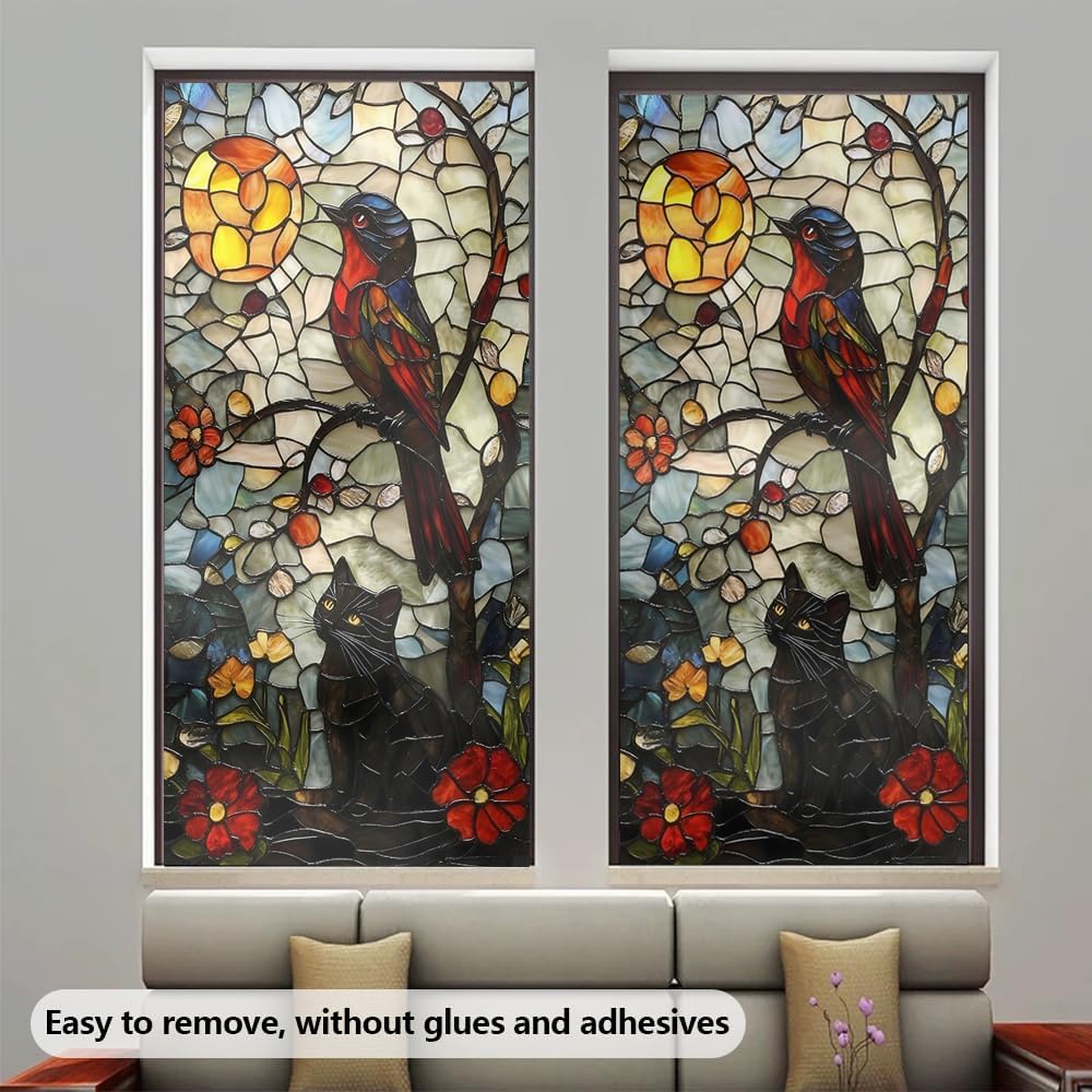 Two Sheets (23.62x51.18 in) American-Style Frosted Film for Glass Windows, Exquisite Pattern Privacy Window Sticker, Sunshade Decorative Removable electrostatic Sticker (Crow, 23.62x51.18Inches)