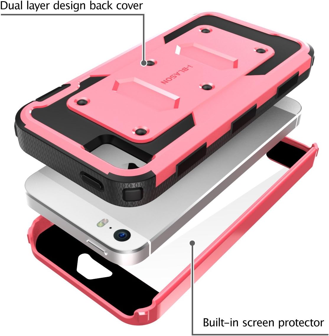 iPhone 5S Case, [Heave Duty] i-Blason Armorbox Slim Hybrid Dual Layer Case with Front Cover and Built-in Screen Protector/Impact Resistant Bumpers Cover with Holster for Apple iPhone 5/5S (pink)