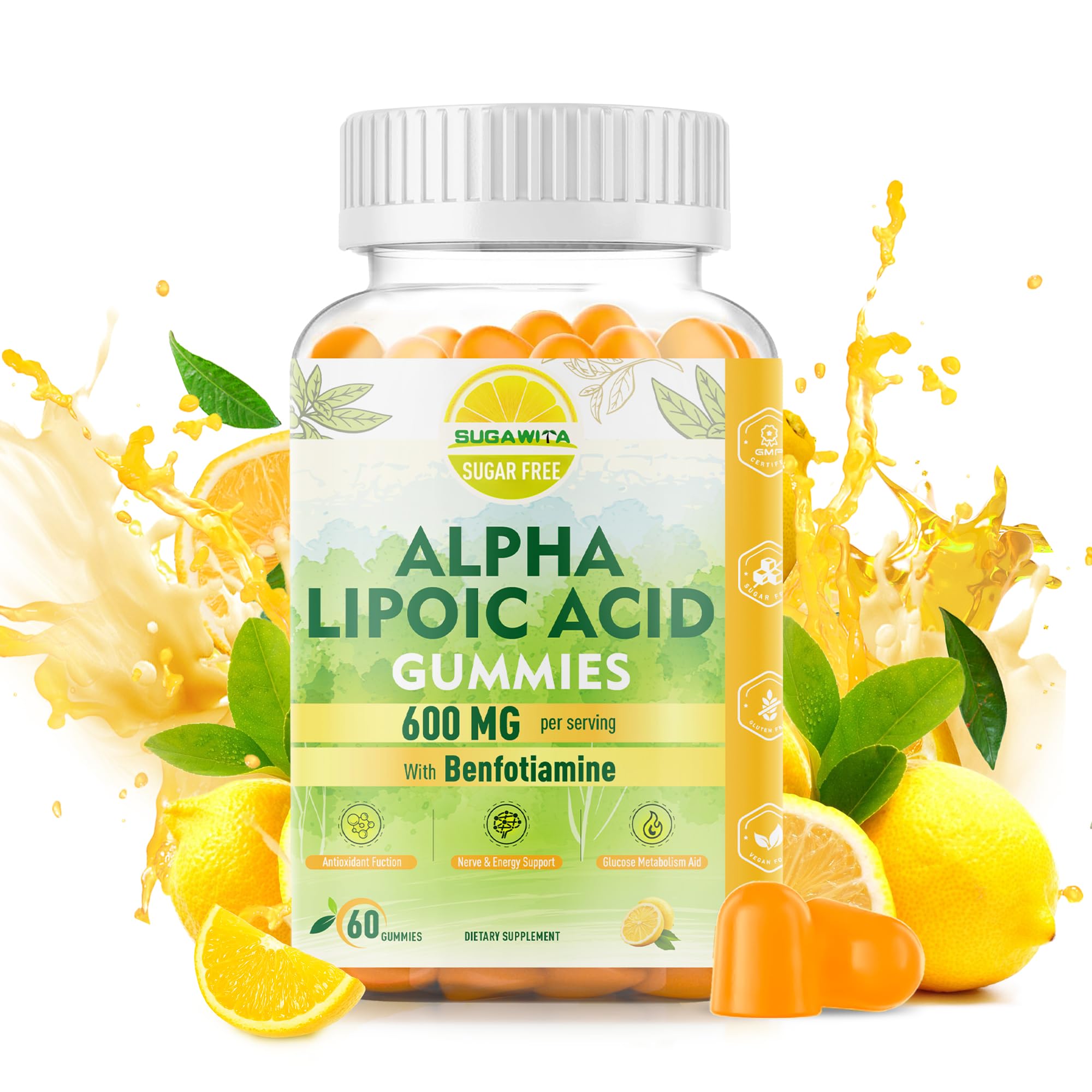 Pure Alpha Lipoic Acid 600mg with Benfotiamine for Nerve Support 1 Count (Pack of 60)