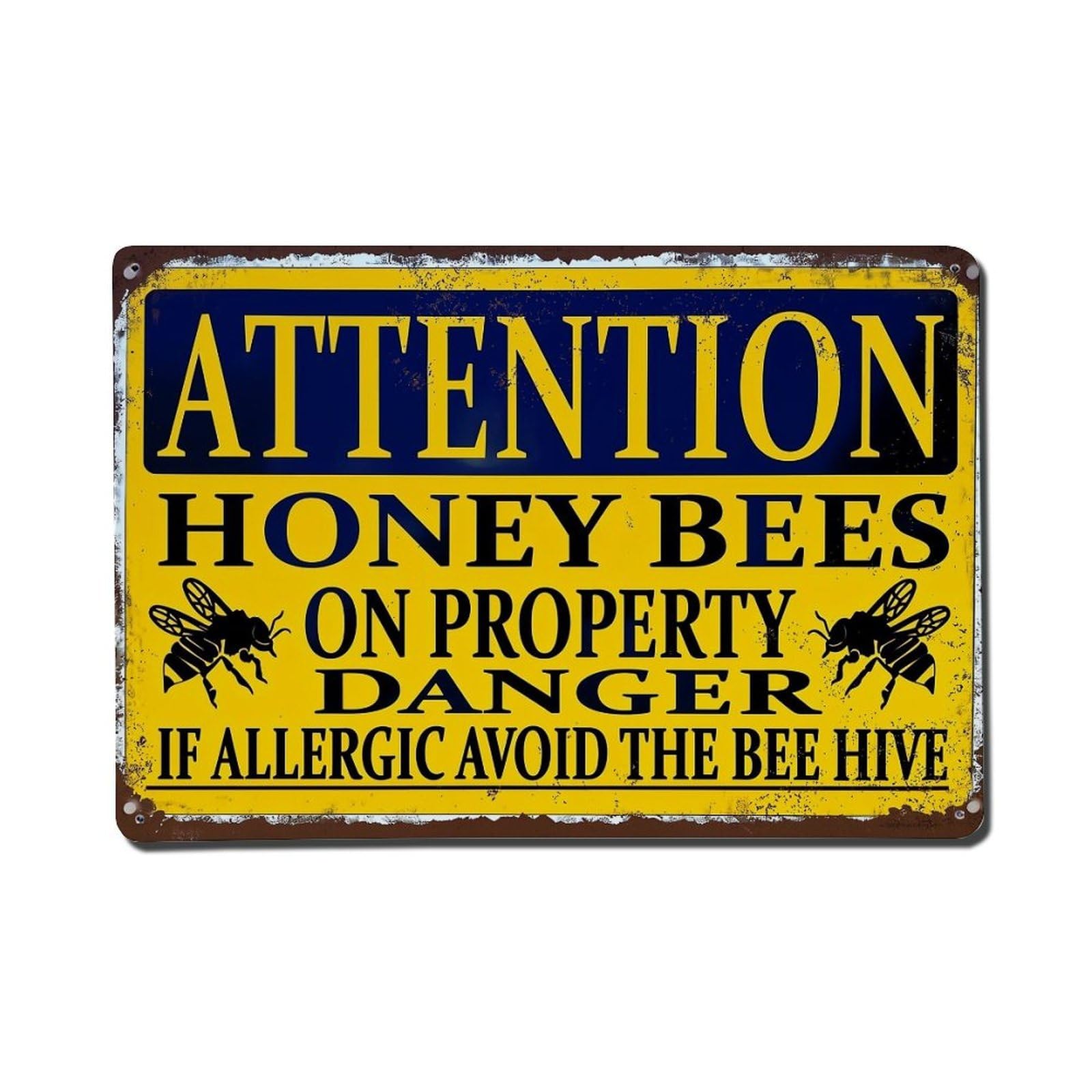 Attention Honey Bees On Property Retro Metal Tin Sign, Vintage Metal Poster for Bar, Home, Man Cave, Kitchen, Laundry Room Art Decor 8x12 Inch