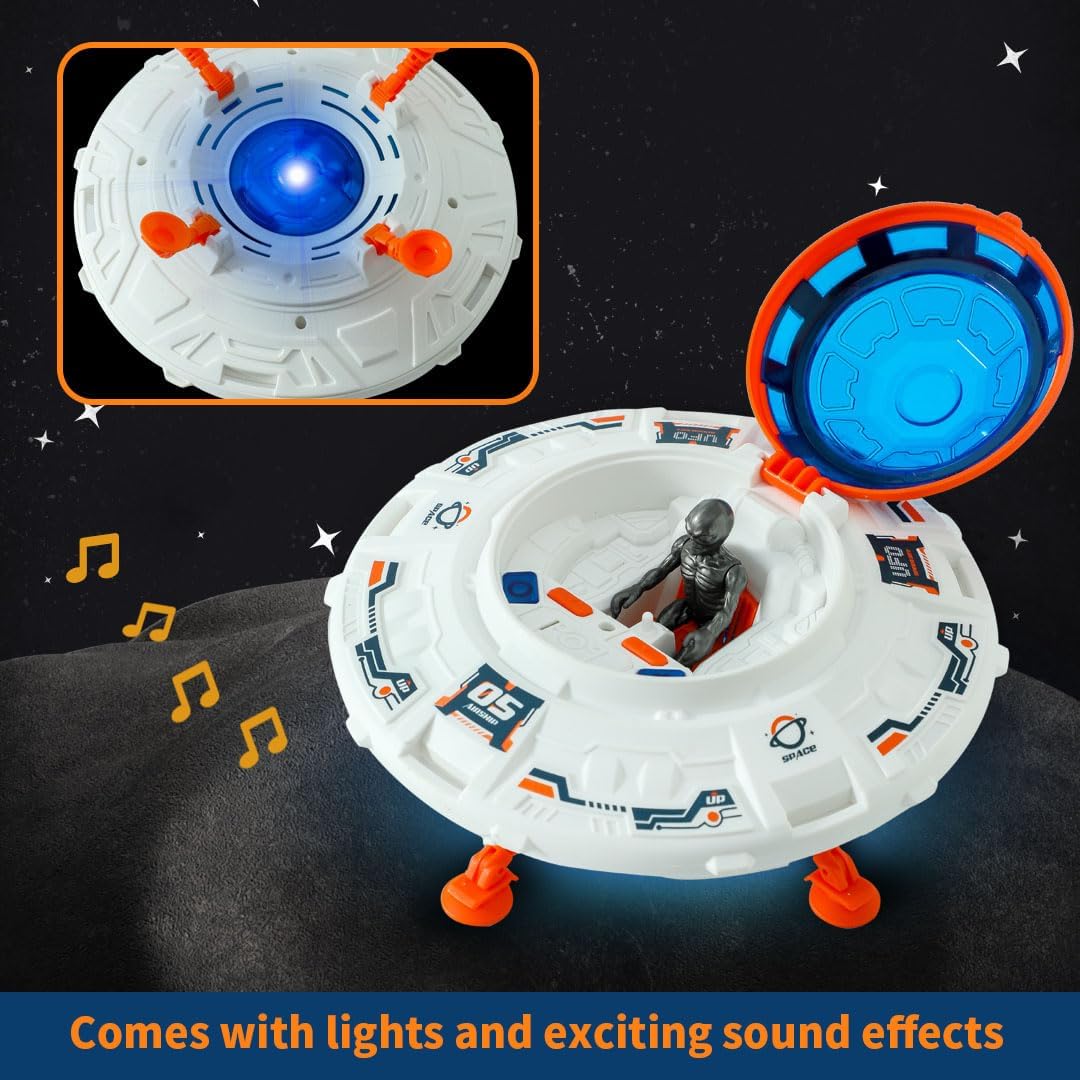 Wbzle UFO Toy Space Toy Playset with Alien and Astronaut, Spaceship Toys with Lights and Sound, Exploration Toy Set for Toddler Boys 3-5, Outer Space Birthday Gift