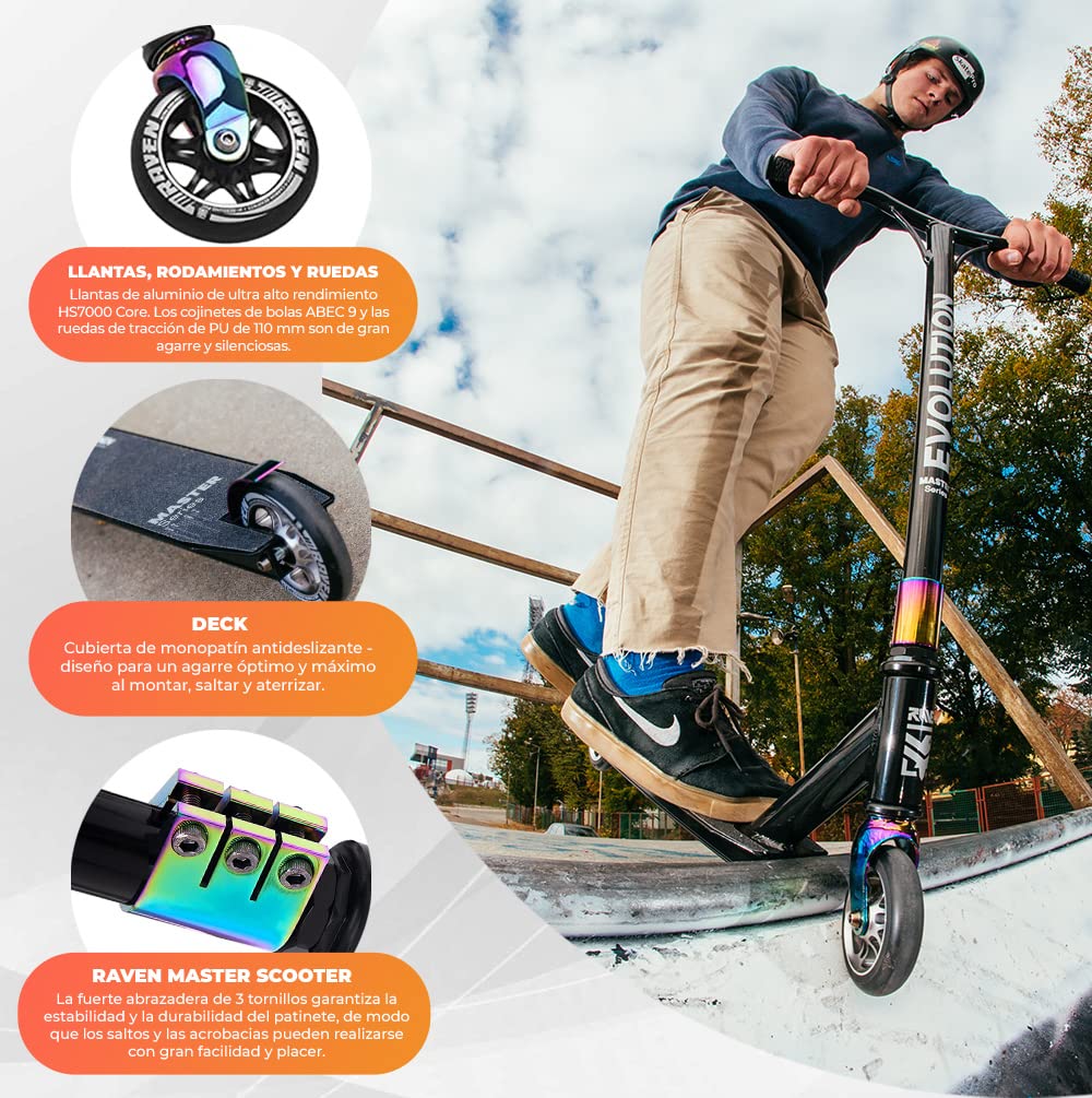 Raven – Patinete para niños y Adultos – Scooter – Patinete Freestyle, Kick – para Aprender Trucos en el Skatepark – Ruedas de PU de 110 mm, rodamientos ABEC-9 cromados