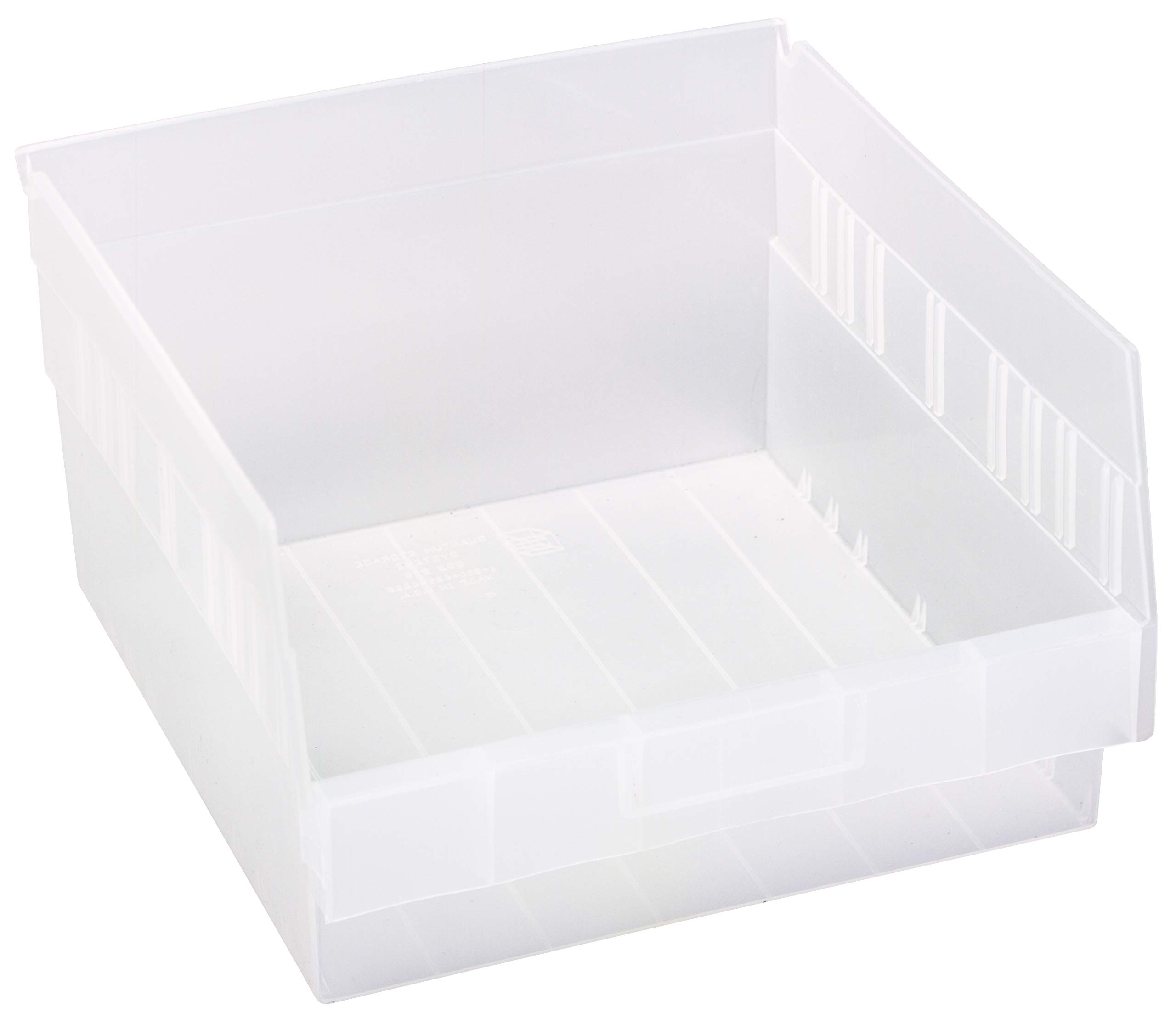 FSE Quantum QSB209CLCS Economy Shelf Bin, Nesting, 11-5/8"L x 11-1/8"W x 6"H, (7) Divider Slots, Rear hanglock, Molded-in Label Holder, Clear