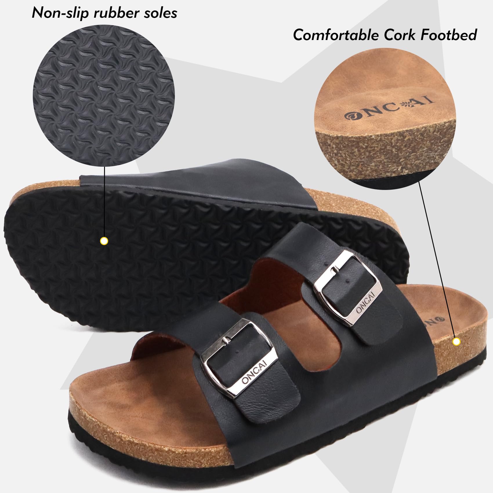ONCAI Mules Sandalias para Hombre con Punta Abierta, Cuero Cómodas de Playa con Hebilla Zuecos Sandalias para Hombre Verano Zapatillas de corcho para Caballeros