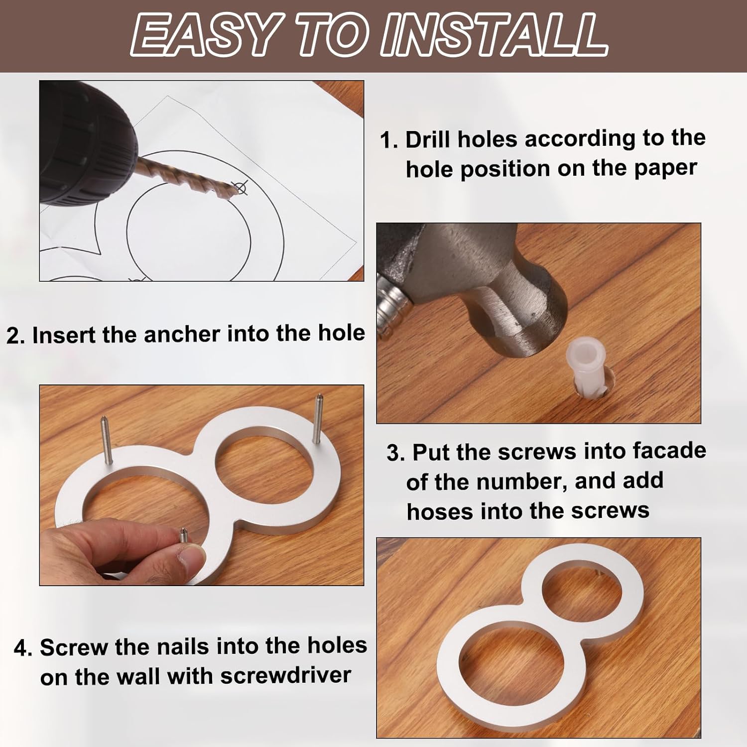 Generic Floating House Numbers, 6 Inch Solid Aluminum Modern Address Number for Outside with Nails Kit for Home Street Office Mailbox Sign(Number 4, Silver)