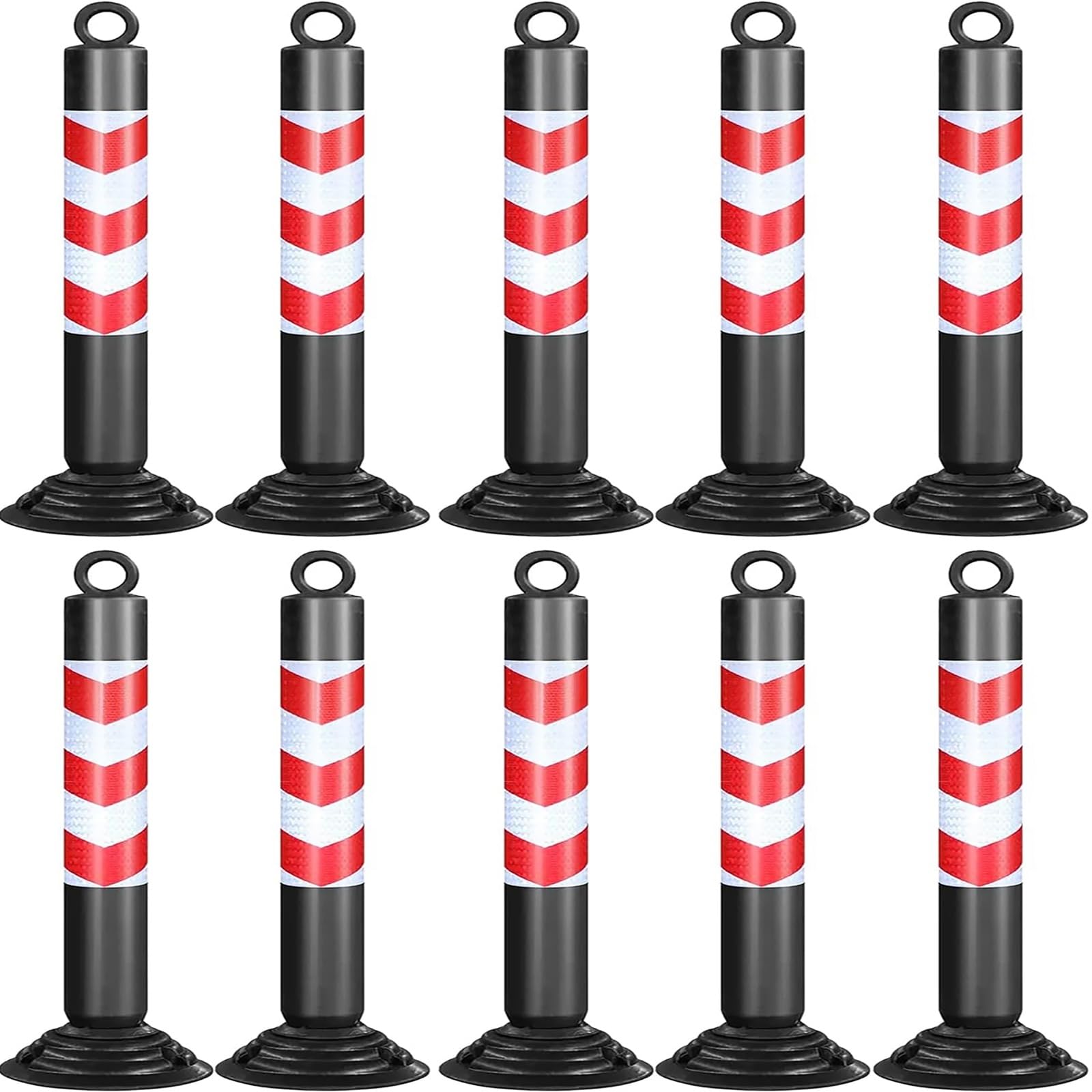 GHHVFEC Traffic Cones Removable Flexible Parking Bollards PU Safety Posts (Black & Red 10-Pack) - Traffic Control Solutions for Road Safety
