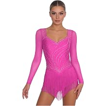 Women Ice Figure Skating Dance Bodysuit Rhinestones Fringe Tassel Latin Dance Leotard Dress for Competition