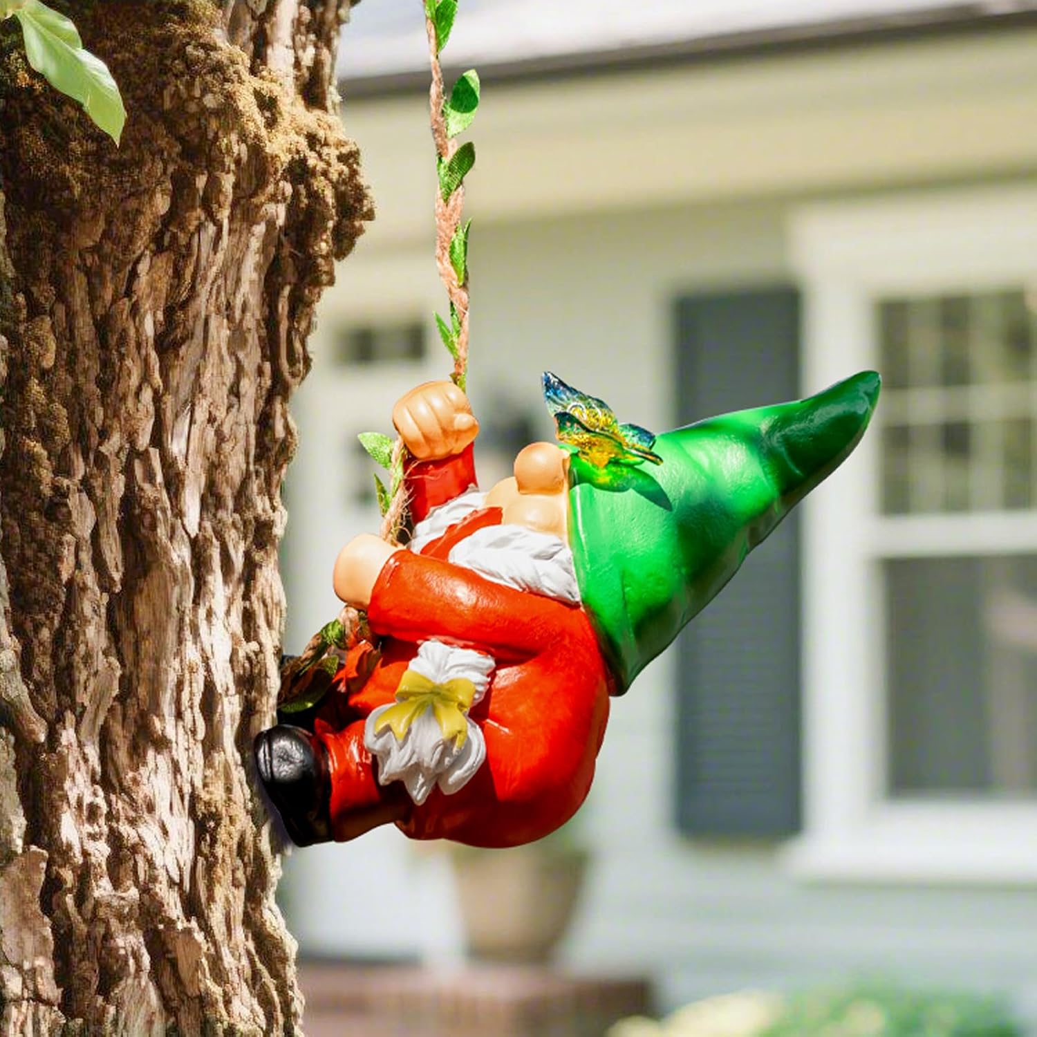 Hanging Gnome Garden Statue Climbing Garden Gnomes Lady with Butterfly Decorations Tree Hugger for Outdoor Home Lawn Patio Yard Christmas Birthday Gifts for Mom Women