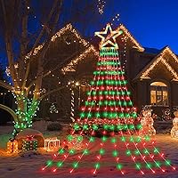 Vista 10 de Decoraciones Navideñas para Exteriores Luces de Cadena de Estrellas, 317 LED 11.5 pies Luces de Cascada para Árbol con 8 Modos de Iluminación