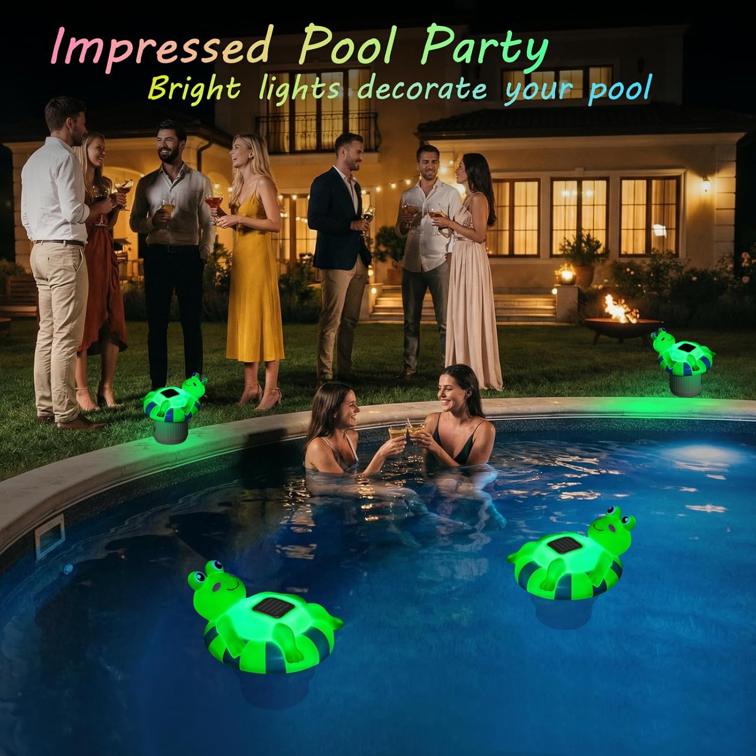 Blufree Pool Chlorine Floater, Frog Solar Chlorine Floater Glow in The Dark Fits 4x3'' Tablets, Adjustable Flow & Large Capacity Floating Chlorine Dispenser for Pool, Hot Tub Spa (Green, 9 in)