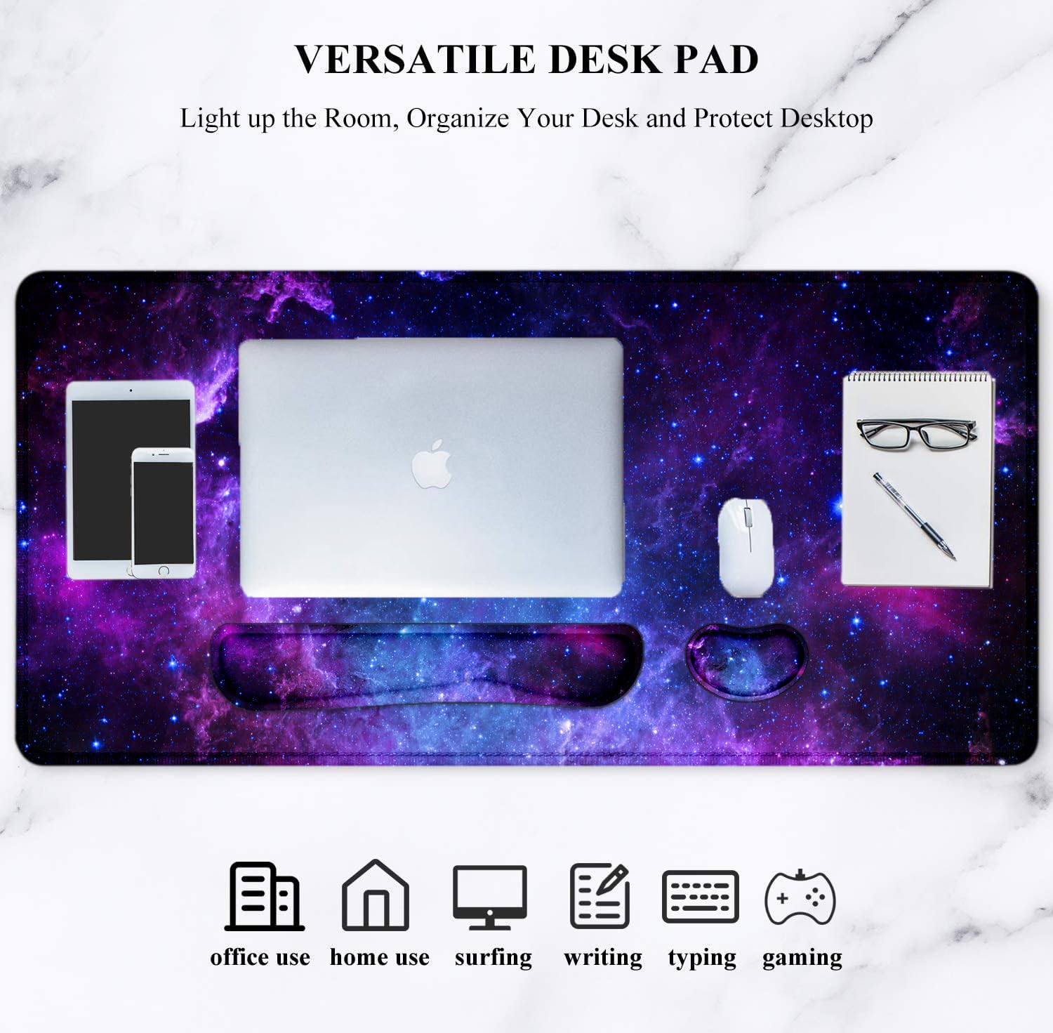 LATEEFAH Tapis de souris avec repose-poignet, tapis de bureau + repose-poignet pour clavier et souris, grand tapis de souris 4 en 1 avec support de poignet pour bureau, maison