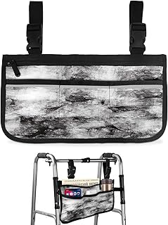 Black and Grey Wheelchair Side Bag Walker Bag, Abstract Art Black Smear Painting Wheelchair Accessories Armrest Pouch, Organizer Storage Bag for Walkers, Rollators, Scooters, 7.3'x13'