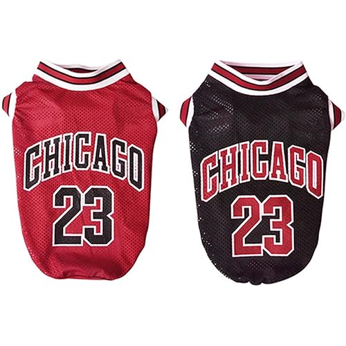 Dog Basketball Jersey Clothes Boy Girl Pet Vest Puppy Shirt Apparel Cute Outfit Summer Cotton Tshirt Female for Large Dogs, Medium & Small Chihuahua,Yorkies RED+BLACK 13.78in ,Chest 18.9in