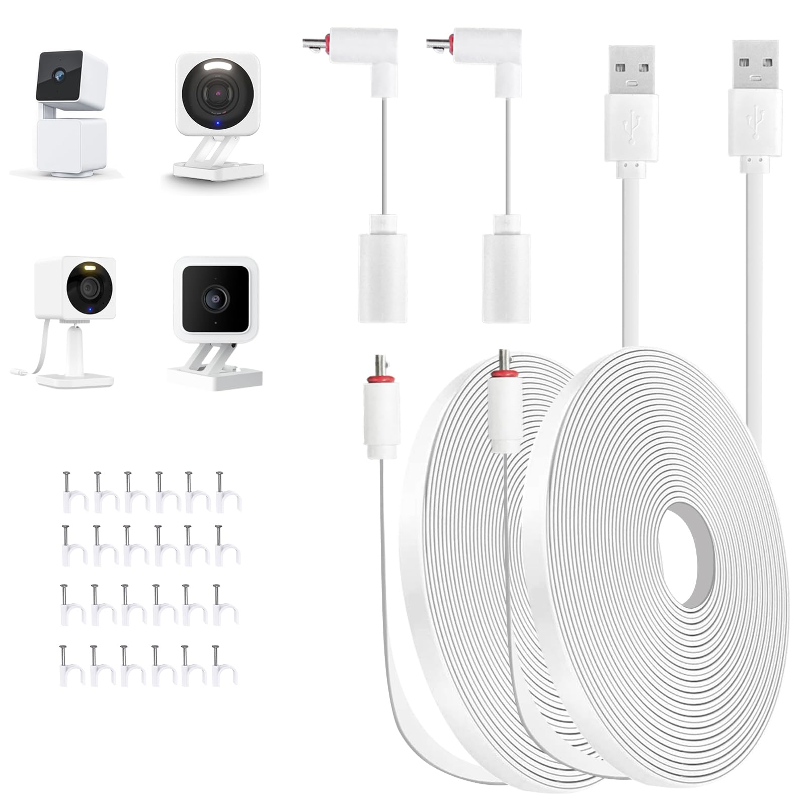 AYIIFEI 20FT Power Extension Cable for Wyze Cam v4, Wyze Cam Pan v3, Wyze OG, Wyze Cam v3, and v3 Pro Indoor/Outdoor, Waterproof Flat Micro USB