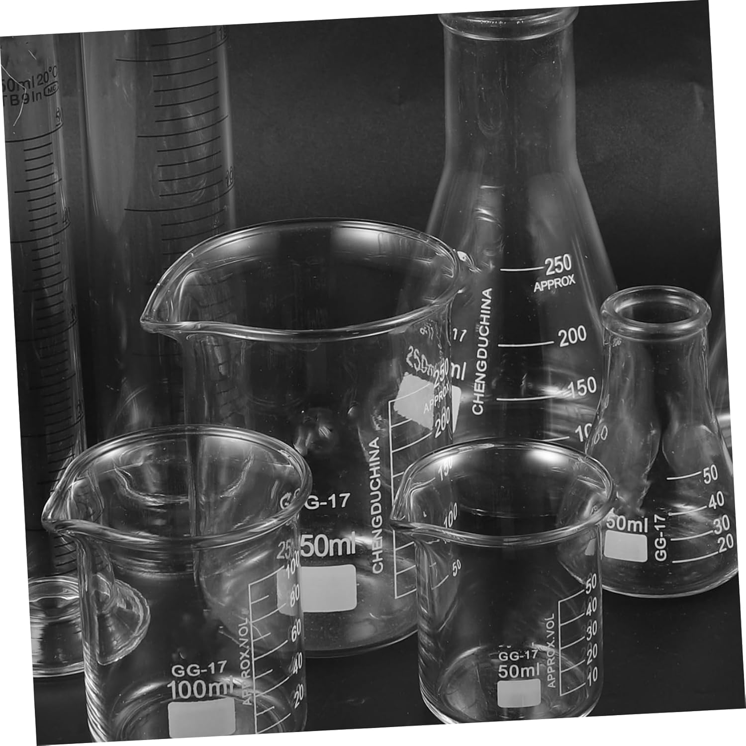 Alipis 9pcs Scientific Glassware Includes Measuring Cylinder Conical Flask Beaker for Chemistry Research Education Capacities Scale High Chemical Durability