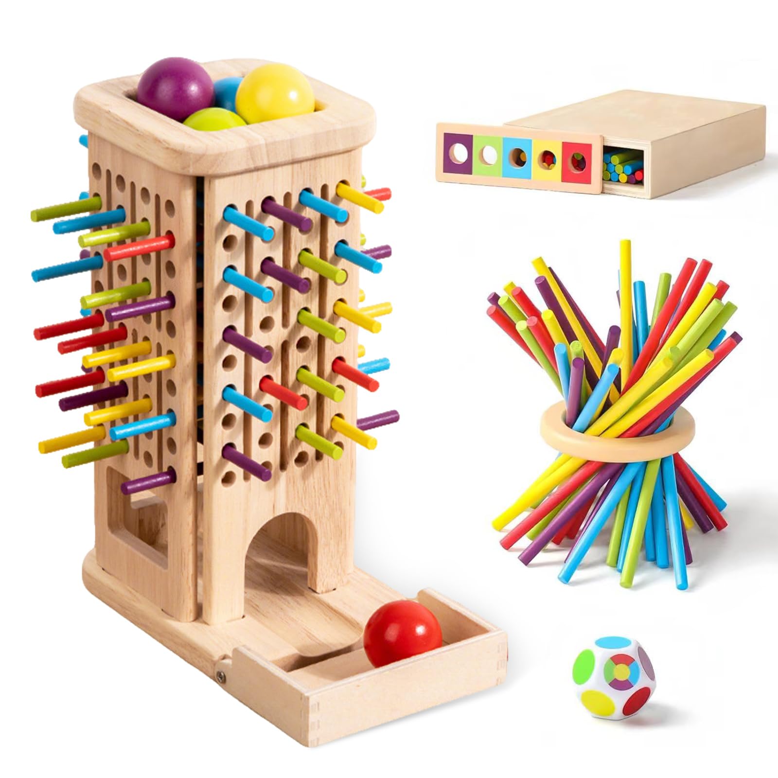 3-In-1 Montessori Toys 3 Years Old Board Games, Educational Montessori Wooden Games with 40 Wooden Sticks, Birthday Gift Girl Boy 3 4 5 6 Years Old