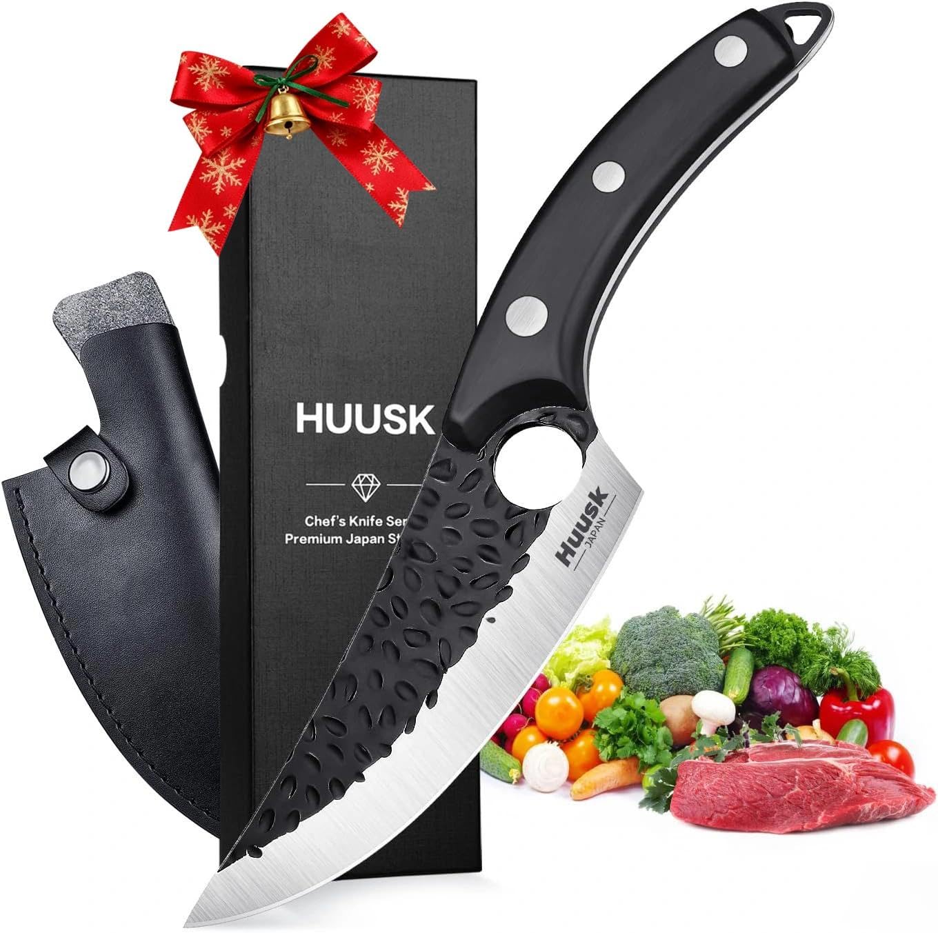 Huusk Viking Knife - Caveman Ultimo Boning Knife with Sheath, Hand Forged Full Tang for Kitchen or Camping Gift for Dad