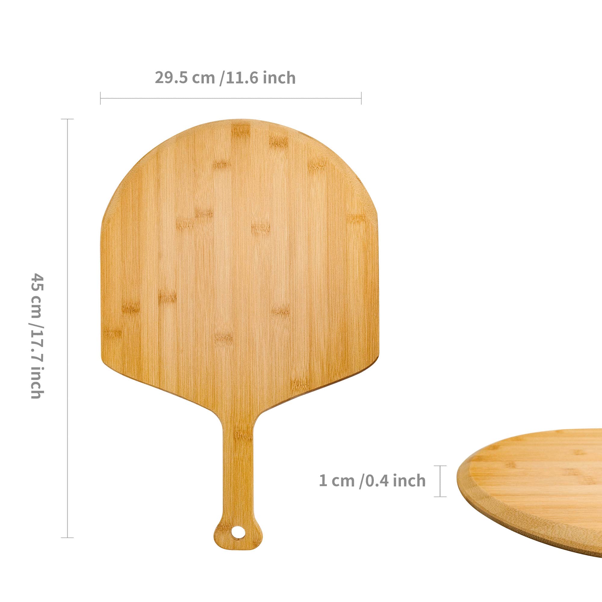 Pizzaschieber Holz, Pizzaschaufel Pizzabrett aus Bambus mit Griff, Pizza Schieber Servierplatte 29,5 cm für Pizza, Käse, Kuchen, Fleisch