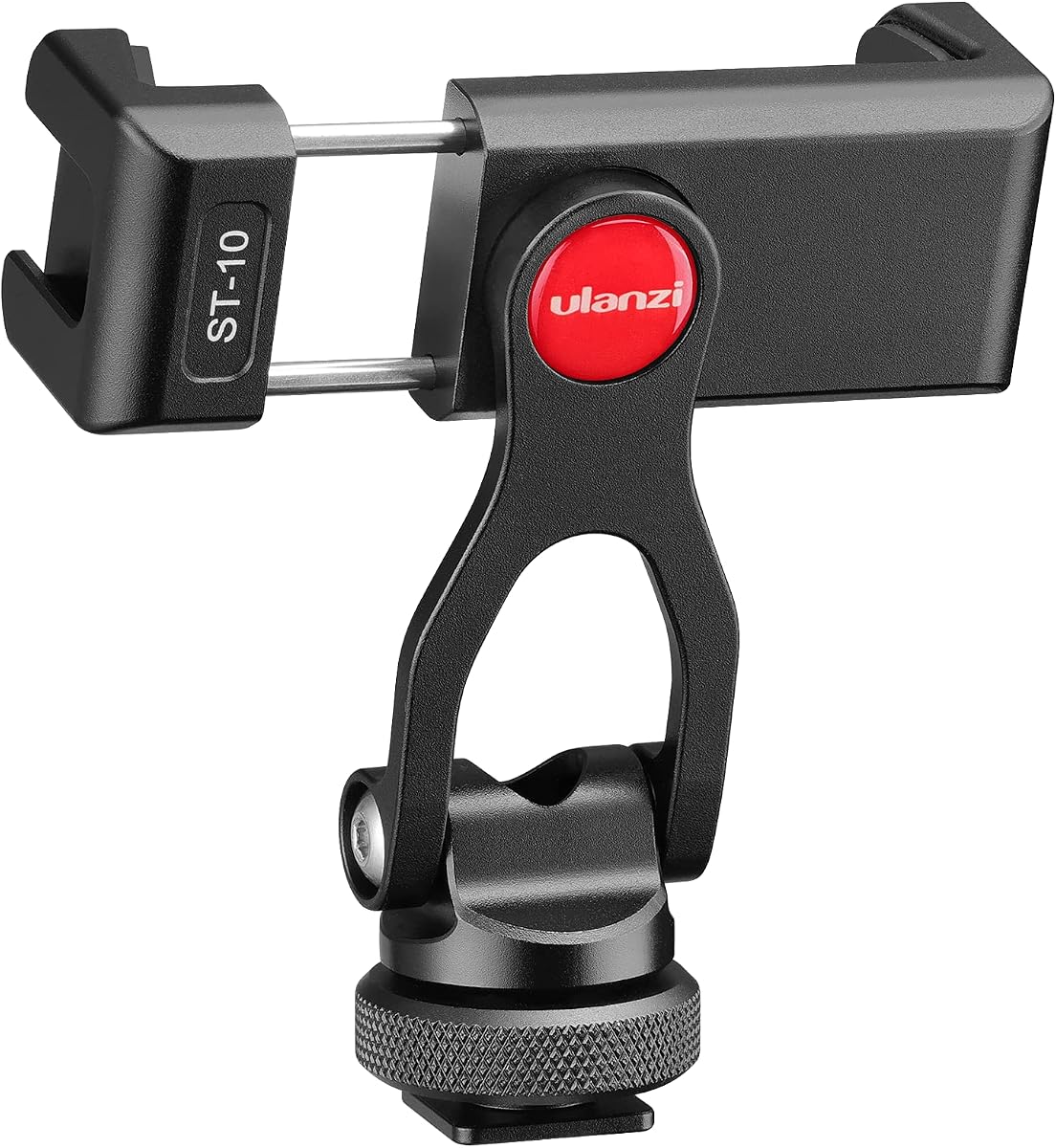Soporte de trípode de metal para teléfono, soporte universal de abrazadera para teléfono celular | Tornillo de 1/4" y 2 zapatas frías, rotación ajustable de 360° para iPhone Android, soporte para teléfono inteligente ST-10 para trípode, fotografía móvil
