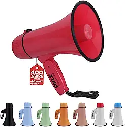 Pyle Megafone Bullhorn de 20 W - portátil, sirene automática e volume ajustável, alcance de projeção de até 400 jardas quadradas, entrada auxiliar, talk, sirene, música, apito e gravação, alça de