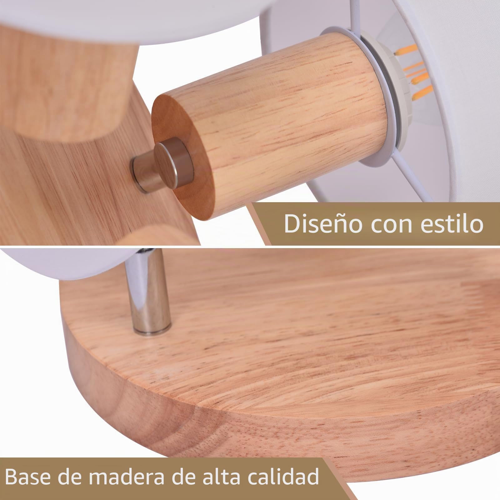 Glitzerlife Lámpara de techo Madera 3 Focos de Techo Redondo E14 Retro | Giratorios Interior Iluminación Foco de Pared con Pantalla de Luz para Dormitorio Salón Cocina Pasillo (Sin Bombilla)