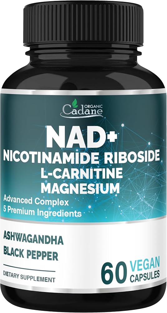 Organic Cadane Nicotinamide Riboside Supplement with L-Carnitine, Magnesium Glycinate, Ashwagandha, Black Pepper | Vegan, Non-GMO – 60 Capsules – 30-Day Supply — 사진 1