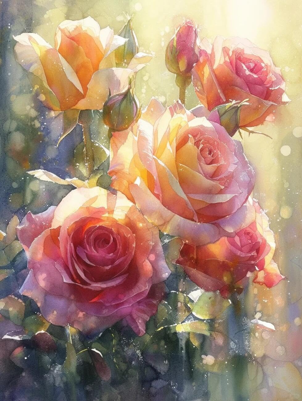 RKFLGEW Flowers 14CT Cross-Stitch Kits Watercolor Roses Cross-Stitch Kits for Beginner Or Adults,DIY Easy Counted Needlework Embroidery Set Home Decoration 40x50cm