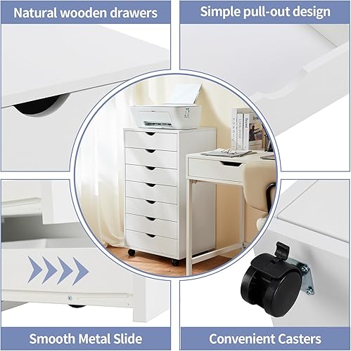 Miniatura 7 de NEWBULIG Organizador de almacenamiento de 7 cajones, soporte de impresora con ruedas, organizador de maquillaje de gabinete blanco para cajón