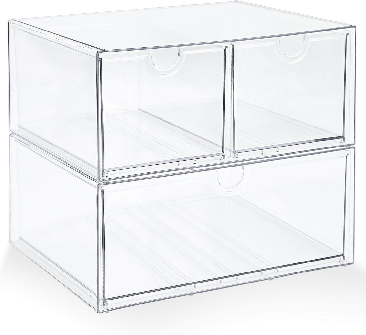 Prsildan Acrylic Drawer Makeup Organizer with 3 Drawers, Clear Stackable Storage for Baby Bottles, Craft, Jewelry & Hair Accessories, Multi-Use for Vanity, Countertop, Office Desk Organization