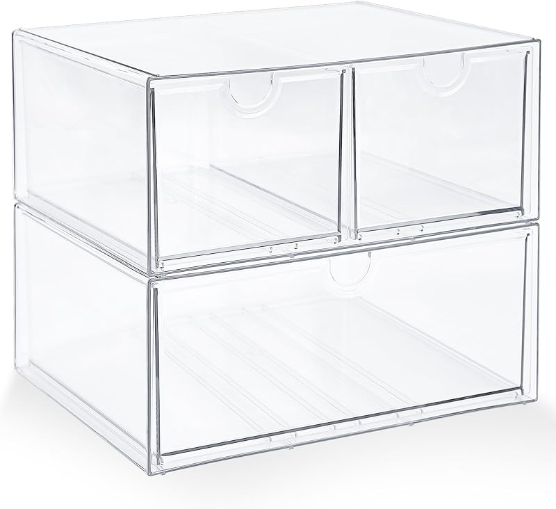 Organizador de Maquiagem em Acrílico Prsildan com 3 Gavetas, Transparente e Empilhável