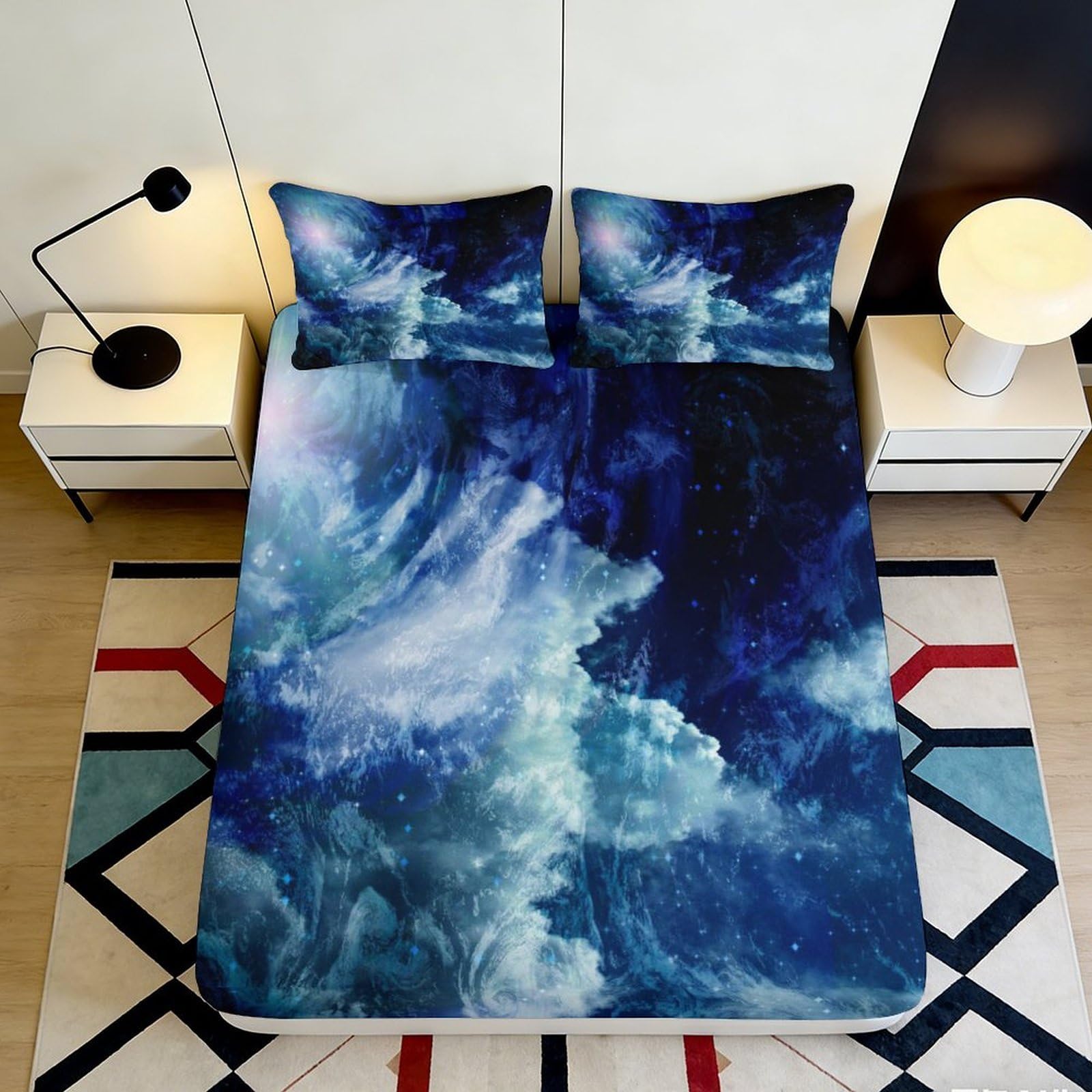 3D Printed Ocean Wave Fitted Sheet Microfiber Deep Blue Sea Mattress Cover for Bedroom Dorm Dustproof Decor 90x200x25cm