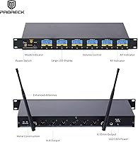 Vista 3 de PRORECK MX66 Sistema de Micrófono Inalámbrico UHF de 6 Canales con 6 Micrófonos de Mano, Máquina de Karaoke