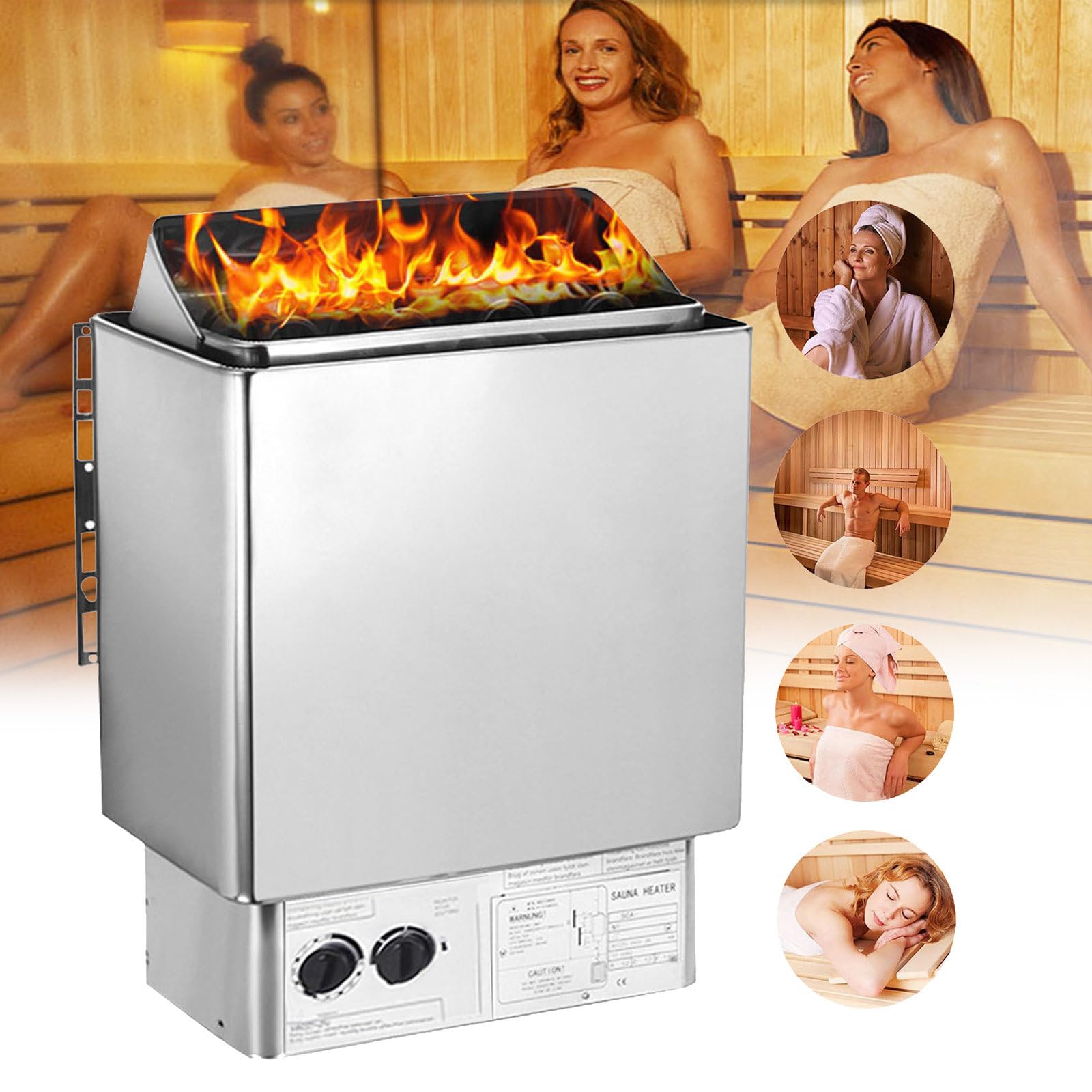 Riscaldatore Elettrico per Sauna (per 2-13 m³) Stufa per Riscaldamento Sauna in Acciaio Inossidabile, per casa, Hotel, Spa, Doccia, Bagno Turco, 3 kW, con Controller Interno, Timer