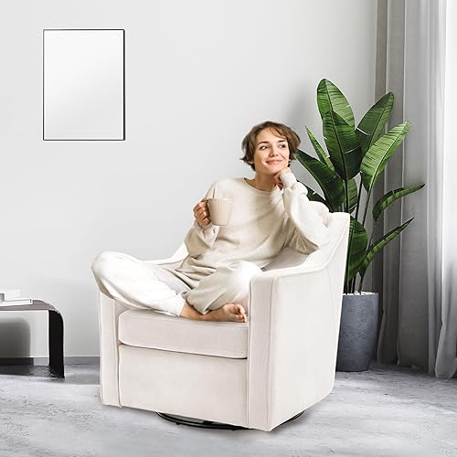 Miniatura 4 de COLAMY Upholstered 360 Swivel Accent Chair with Track Arms, Thick Padded Arm Chair with Solid Metal Base, Comfortable Mid-Century Modern Single Sofa