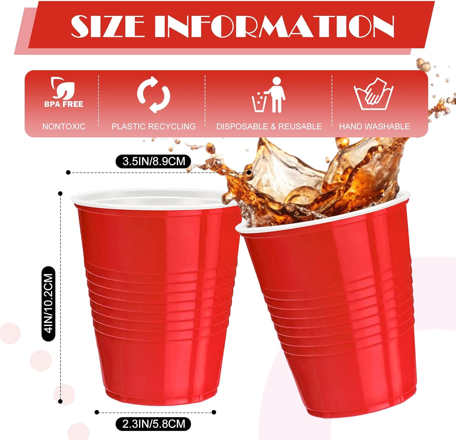 120 pcs 12 oz red plastic cups Christmas plastic Disposable cups red Party Cups for drinking Tastings served Snacks Barbecues Picnics - Image 2