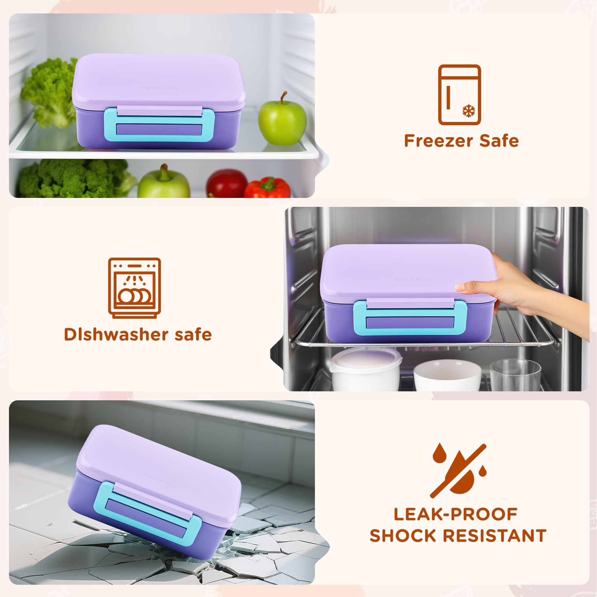 Maison HUIS Boîte à bento pour enfants avec thermos à soupe de 236,8 g, sac à déjeuner isotherme et bouteille d'eau de 500 ml, boîte à bento à 2 compartiments avec poche de glace intégrée, étanche et