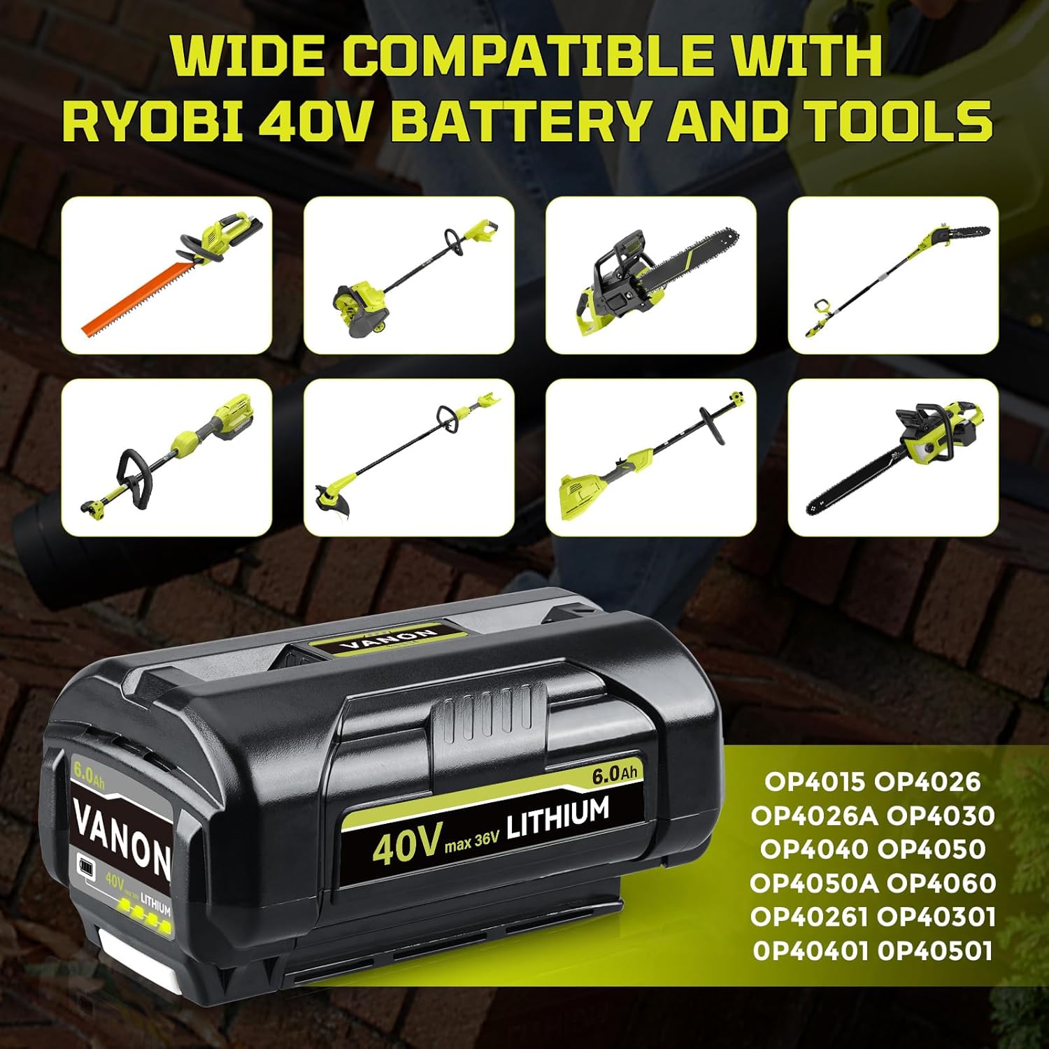 VANON 2 Pack 6.0Ah 40V Lithium Battery Replacement for Ryobi 40V Battery OP4040 OP4040 OP40601 OP4026 OP40261 OP40401 OP40501 OP4015 OP40602 OP40404 OP40603 Compatible with Ryobi 40V Cordless Tools