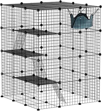 55H Metal Small Animal Cages, Rolling Chinchilla Cage with Removable Ramps, Lagre Critter Nation Cage for Chinchillas/Guinea Pigs/Rabbit, Ferret Cages with Hammock & 5 Tiers, Black