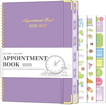 Appointment Book 2026-2027, Hourly Planner from July 2026 - June 2027, 6.3"8.6" Small Weekly & Monthly Appointment Planner, Daily Agenda Book with 30-Minute Interval for Office School, Purple