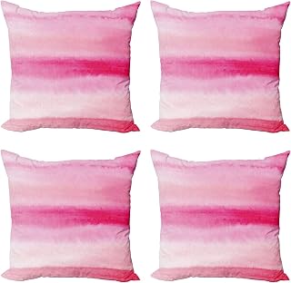 Ambesonne Peach Throw Pillow Cushion Case Pack of 4, Hand Drawn Watercolor Brush Strokes Pattern Wet Paint Style Romantic Image, Modern Accent Double-Sided Digital Printing, 24", Pink Hot Pink