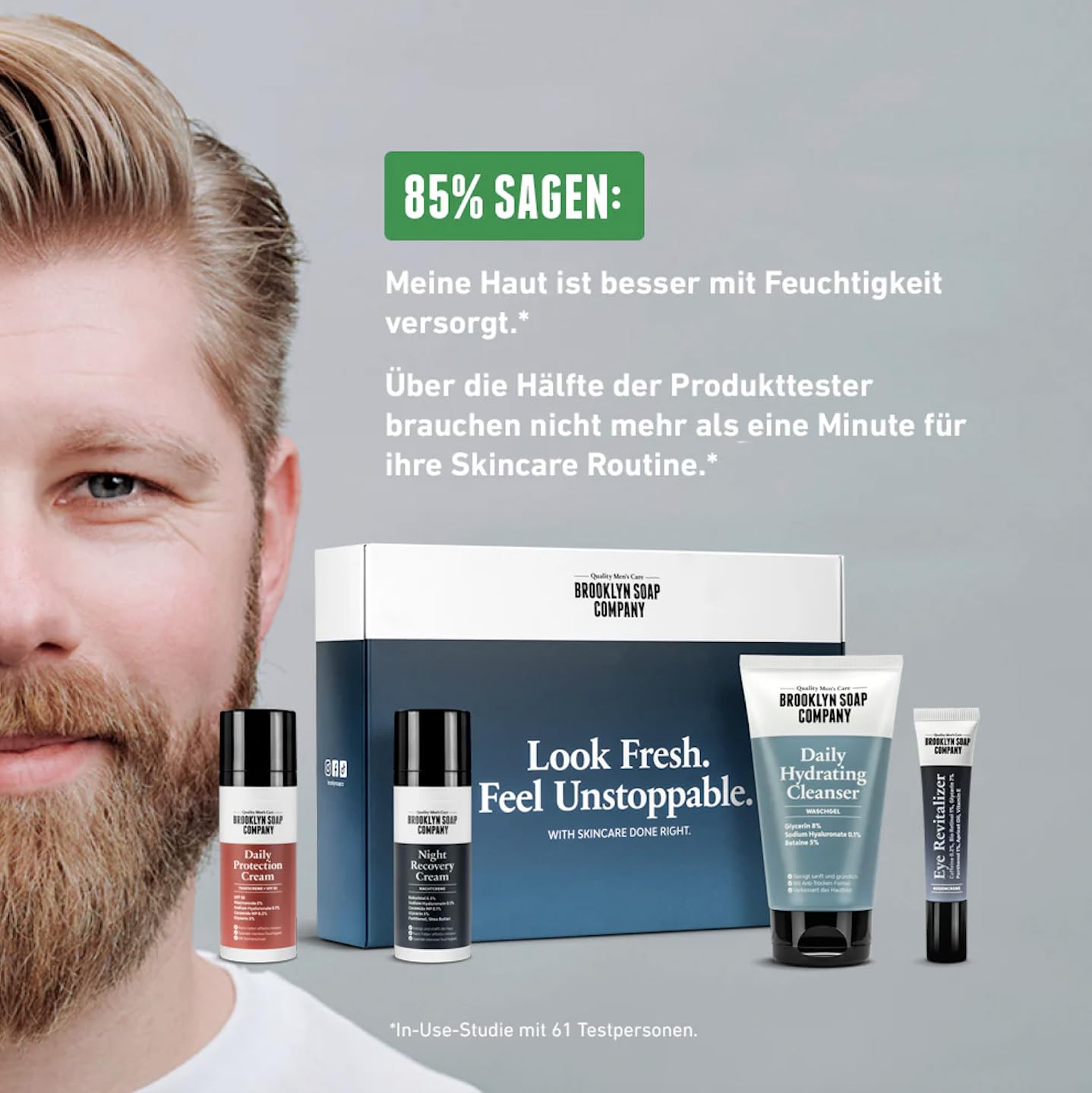 Skincare Essentials mit SPF · BROOKLYN SOAP COMPANY | 4-teiliges Gesichtspflege-Set für Männer · Für eine einfache & effektive Pflegeroutine